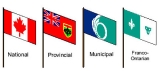 Canada flag, Ontario flag, City of Ottawa flag, Franco-Ontarian flag