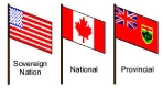 Sovereign Nation flag, Canada flag and Provincial flag