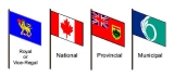 Royal regal flag, Canada flag, Ontario flag, City of Ottawa flag