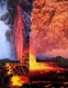  imagery of orange and black smoke and shooting lava