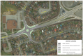 The image shows an overlay of the draft preliminary design of the proposed roundabout on Jeanne d’Arc and Fortune Drive/Vineyard Drive over the current intersection design.