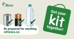 Check marks against canned food, battery and water bottle, Get your kit together. Be prepared for anything.