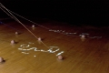 détail du sol de la galerie montrant des boules d’argile attachées à une ficelle