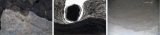 trois images de formes organiques et tourbillons gris, brun et noir