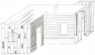 A black and white 3D drawing of the living room structure the artist will be creating for her exhibition