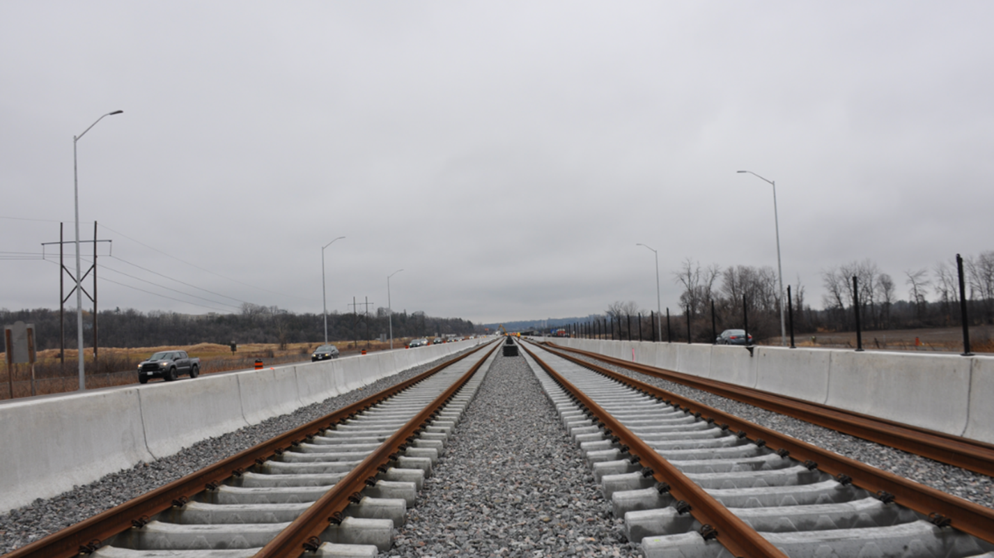 Track installation on the O-Train East Extension (April 2022)