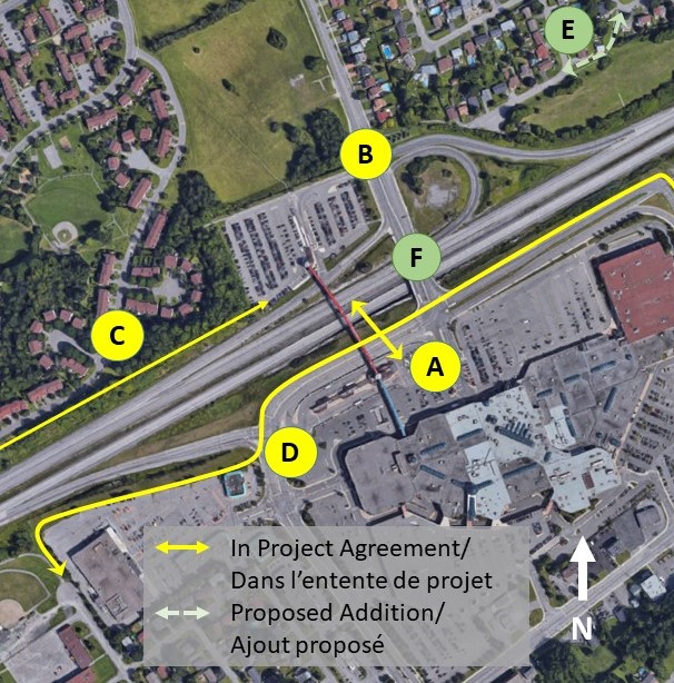Map of Place d’Orleans Station area showing proposed connectivity enhancements