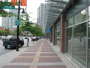  Increased setbacks provide room for wide sidewalks.