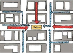  Shorter block lengths with pedestrian friendly intersections make transit more accessible.