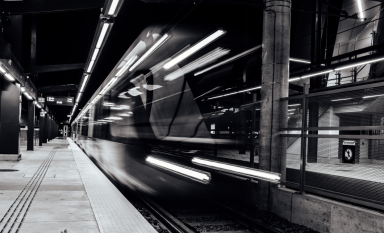 The station platform as an LRT train leaves the station