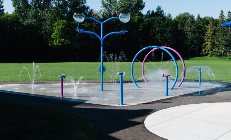 A splash pad spraying water