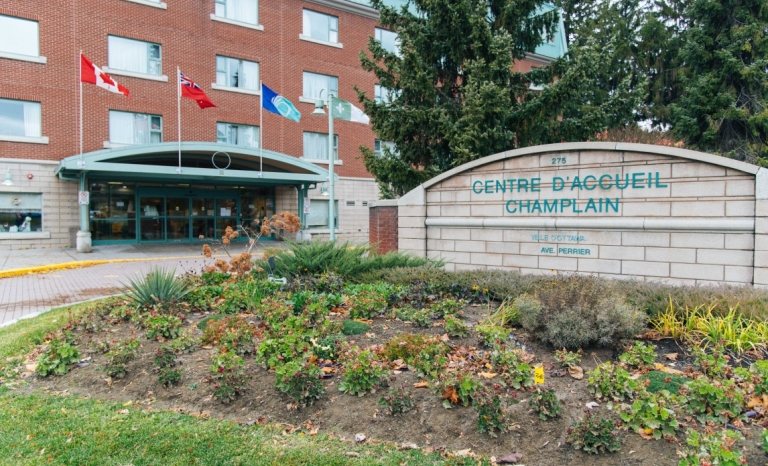 Front entrance and sign of long term care facility