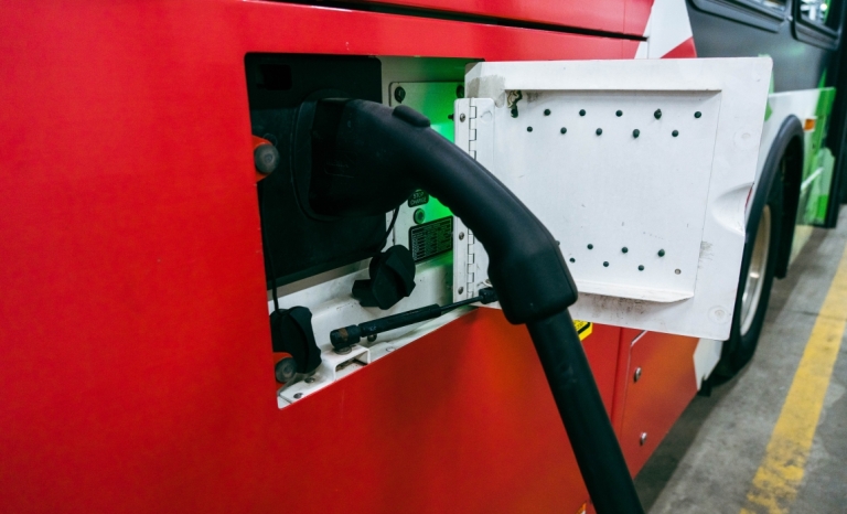 Close-up of an OC Transpo electric bus charging port