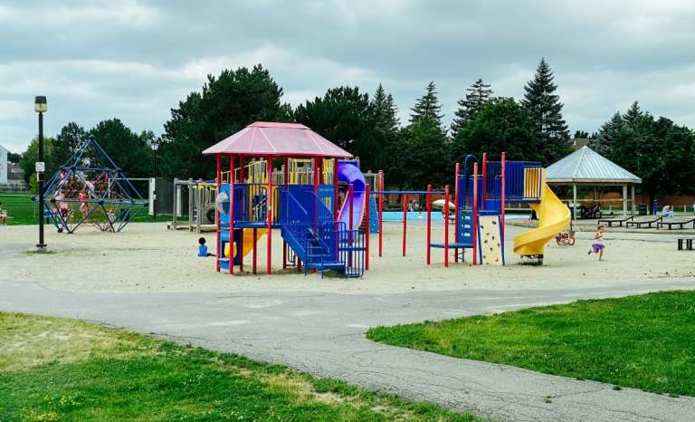 Play structures and sand pit at Greenboro Community Centre