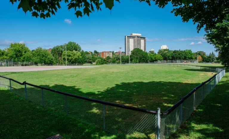 A baseball field at Riverain Park in Vanier