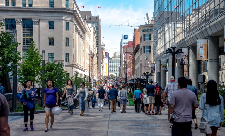 A shot looking down Sparks Street with many people