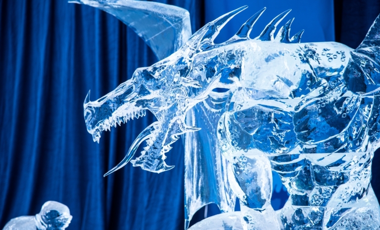 An ice sculpture of a dragon