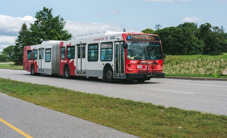 An OC Transpo articulated bus