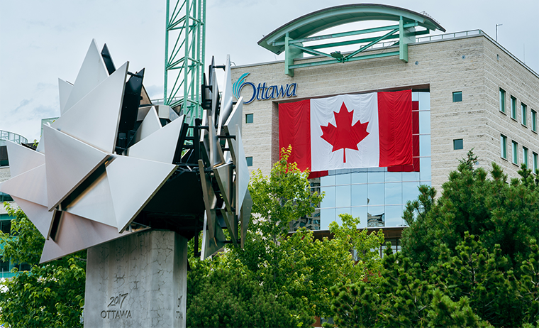 Ottawa City Hall with Canadian Flag