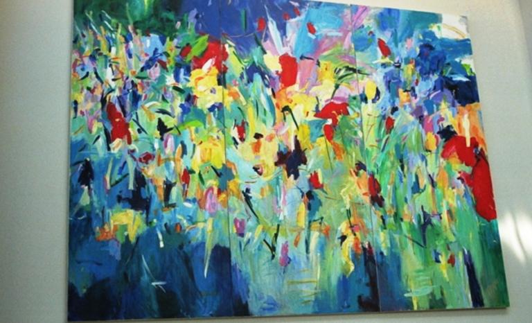 Colourful abstract acrylic painting of an audience 