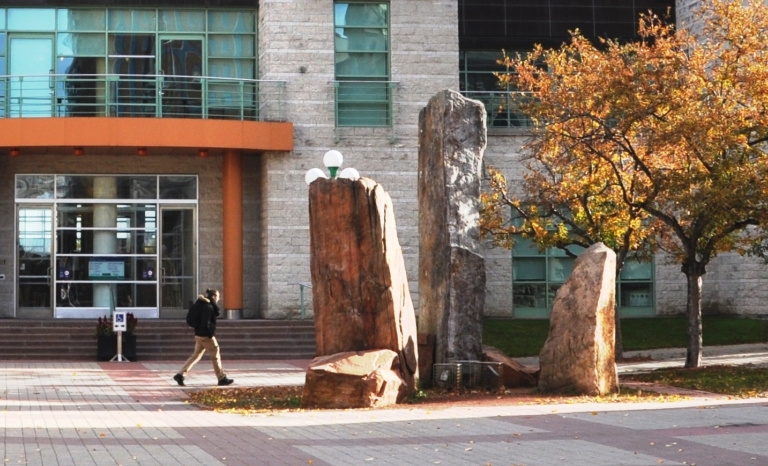 Daytime image of the sandstone sculpture.