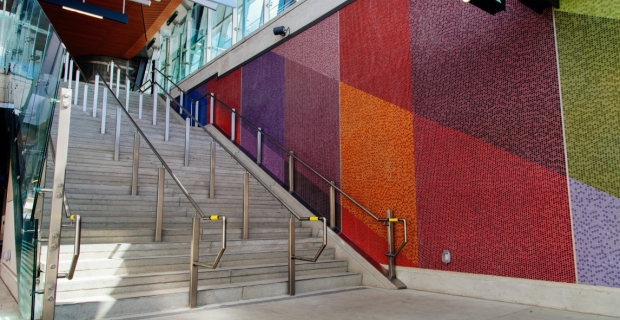 Public art tile wall mosaic at Tunney's Pasture Station