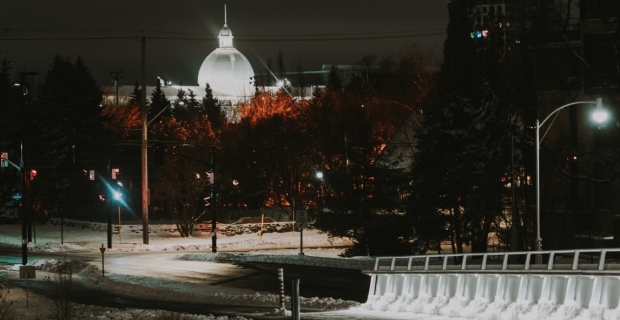 Aberdeen Pavillion dome in winter seen from the Flora Footbridge