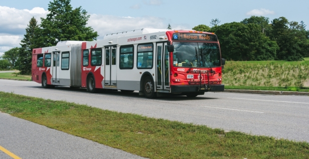 An OC Transpo articulated bus