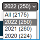 Une partie de l’image d’un menu déroulant affichant « Tous » puis 2022, 2021 et 2020. Chaque option indique le nombre de réunions au cours de la période concernée.