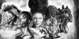 Artwork depicting the faces of five African American women