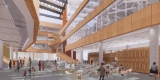 Rendering of the Ottawa Public Library and Library and Archives Canada Joint Facility, view of the interior gathering space