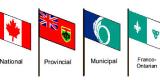 Canada flag, Ontario flag, City of Ottawa flag, Franco-Ontarian flag