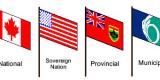 Canada flag, Sovereign nation flag, Ontario flag, City of Ottawa flag