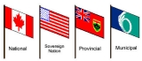 Canada flag, Sovereign nation flag, Ontario flag, City of Ottawa flag