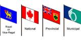 Royal regal flag, Canada flag, Ontario flag, City of Ottawa flag