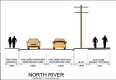 A drawing showing the cross section of North River Road from Montreal Road north to the cul-de-sac. 