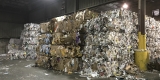 Bales of fiber material wait to be shipped out for further processing.  