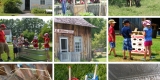 A collage of activities and sights of animals, children playing, and the exterior of heritage buildings from the museum.