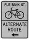 Sign indicating directions for alterate bicycle route
