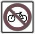Sign indicating cycling prohibited using prohibition circle over bicycle