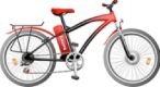 Red electric bike with visible battery pack