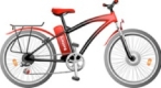 Vélo électrique rouge avec batterie apparente