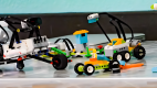 Vehicles with wheels made from Lego blocks