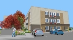 Rendering of new three-story apartment building at 1 Dunbar Court