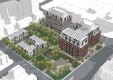 Rendering of new townhouses, greenspace and three mid-rise apartment buildings at 822 Gladstone Avenue