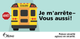 à l'arrière d'un bus scolaire dont le panneau d'arrêt a été retiré. 'Je m'arrete - vous aussi!'