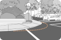 Corner tightenings (curb radii reductions) involve modification of intersection corners to implement tighter corners.