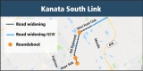 A map outlining the widening to four lanes of Old Richmond Road and West Hunt Club Road between Hope Side Road and 200m east of Moodie Drive, the widening of Old Richmond Rd from east of Moodie Drive to Highway 416.