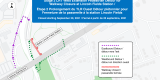 the map is of Carling Avenue and Lincoln Fields bus station. it demonstrates the pedestrian pathway closure and the signed detour routes from eastbound and westbound.