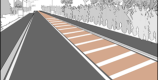Les barres transversales à voie pleine sont une série de marques parallèles sur la chaussée qui s’étendent sur la majeure partie de la voie de circulation, créant ainsi une illusion d’accélération.